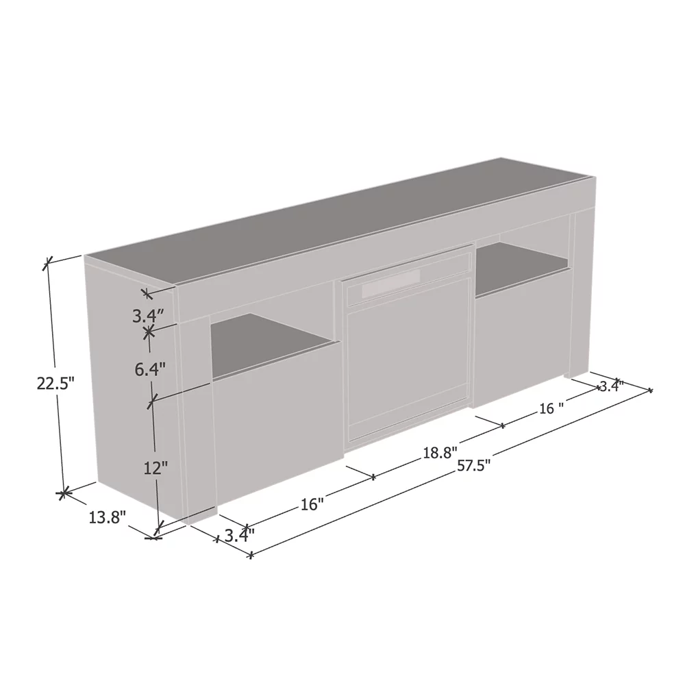 Milano 145EF Fireplace TV Stand for TVs up to 65", Modern High Gloss 58" Entertainment Center