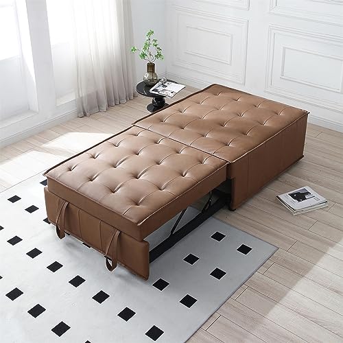Senviy PU Leather Convertible Sofa Bed with Pillow and Button Tufted, Pull-Out Sleeper Single Sofabed Leisure Sofa Chair for Office, Living Room