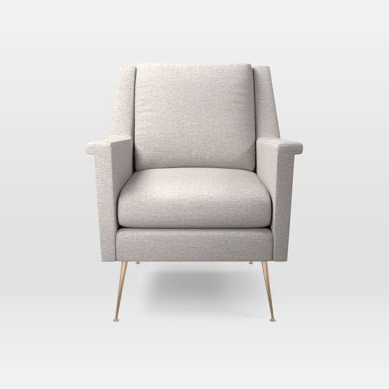Carlo Mid-Century Chair, Twill, Wheat, Brass Legs - Chairs - Seating - Home Furniture