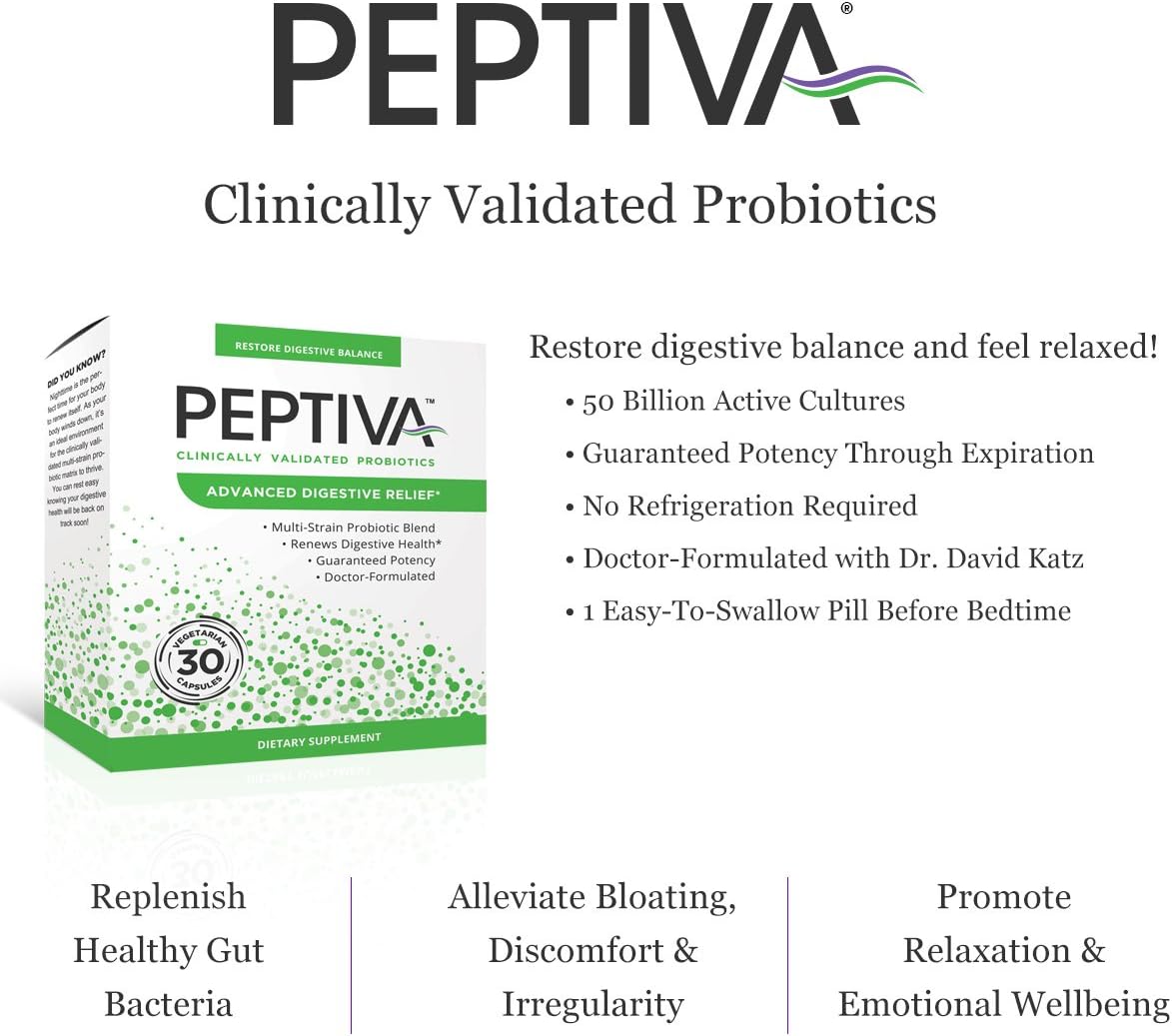 Peptiva Advanced 50 Billion CFU Probiotic - Digestive Relief - Clinically Validated, Premium Probiotic, 30ct Pack of 2