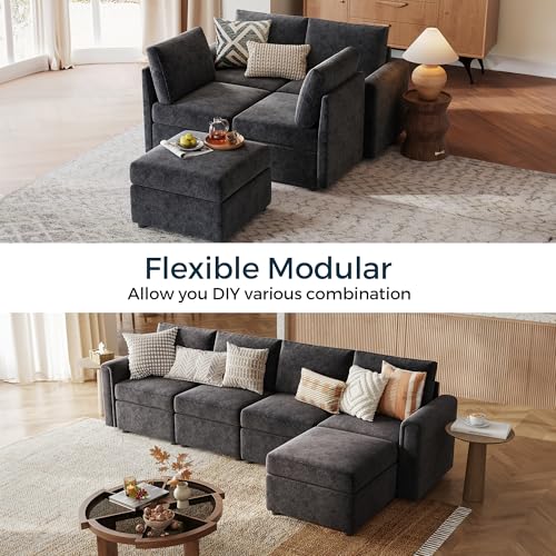 LINSY HOME Modular Sectional Sofa, Convertible U Shaped Sofa Couch with Storage, Memory Foam, Modular Sectionals with Ottomans