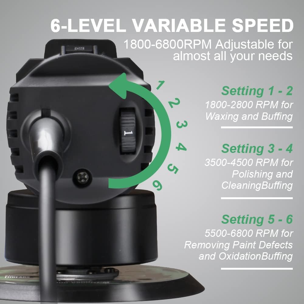 BATOCA Dual Action Polisher, 6 inch 8 mm Random Orbit Car Buffer Polisher, 6 Variable Speed 6800 RPM Car Buffer Waxer