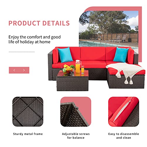 Shintenchi 6 Pieces Patio Furniture Sets Outdoor All-Weather Sectional Patio Sofa Set PE Rattan Manual Weaving Wicker Patio Conversation Set with