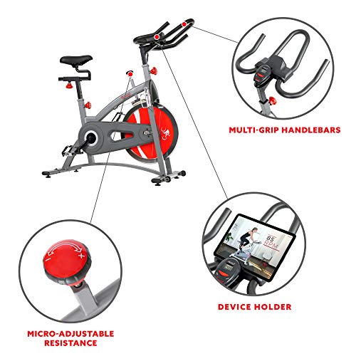Sunny Health & Fitness Indoor Cycling Exercise Bike w/Adjustable Cushion Seat & Multi-Grip Handlebar