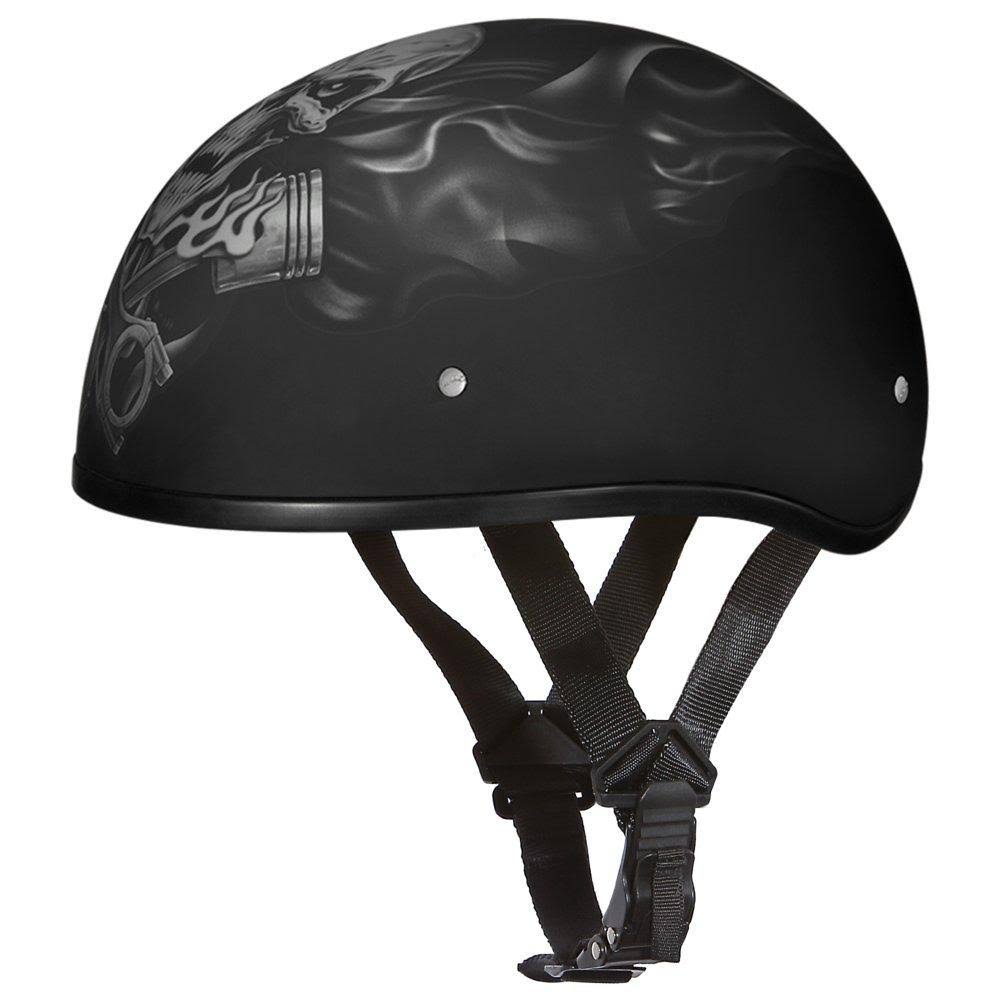 Daytona Helmets Motorcycle Half Helmet Skull Cap- Pistons Skull 100% Dot Approved