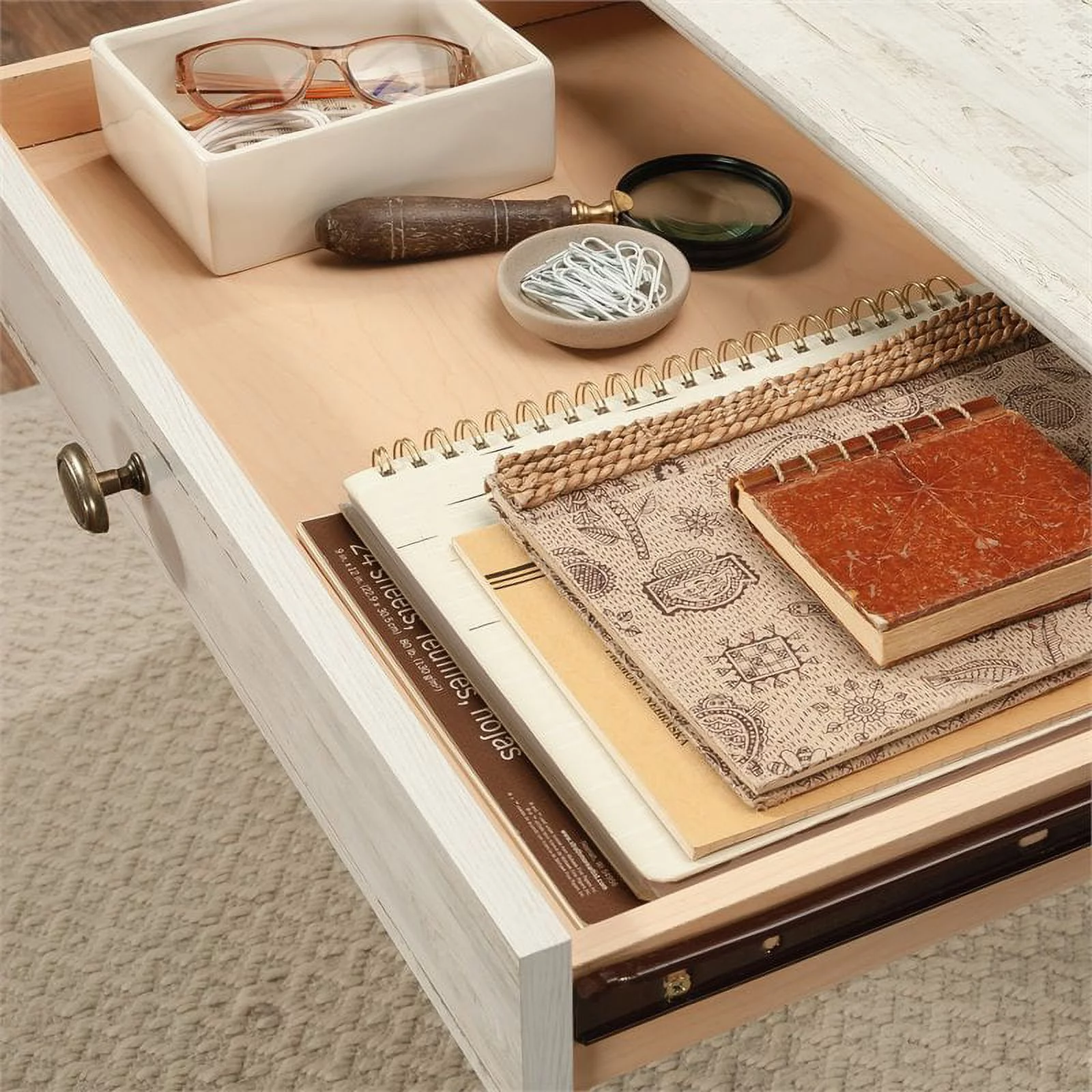 Sauder Barrister Lane Home Office Executive Desk, White Plank Finish - Radiant Selections