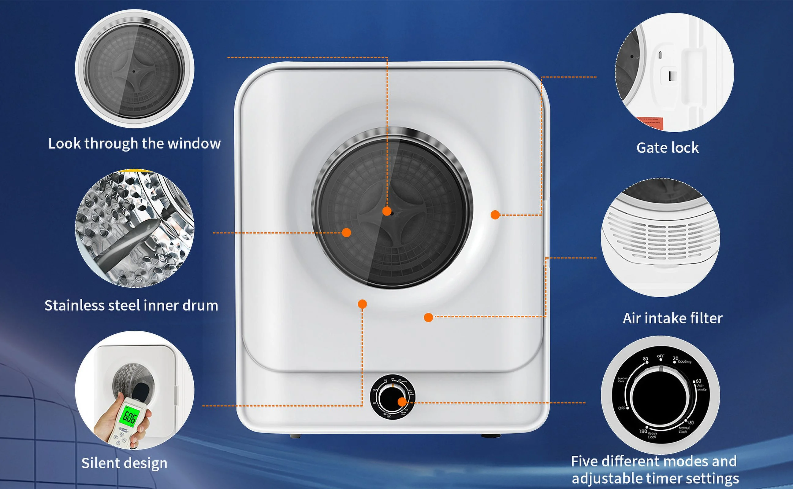 Churanty Portable Clothes Dryer Machine 850W, Electric Laundry Dryer Machine 1.95 Cu.ft, Front Load with Stainless Steel Drum, Multi-Filtration