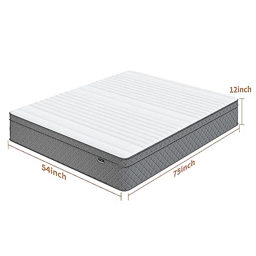 Full Mattress, 12 Inch Full Size Mattress with Cooling-Gel Memory Foam &Pocket Spring Hybrid, CertiPUR-US Certified, Medium Firm