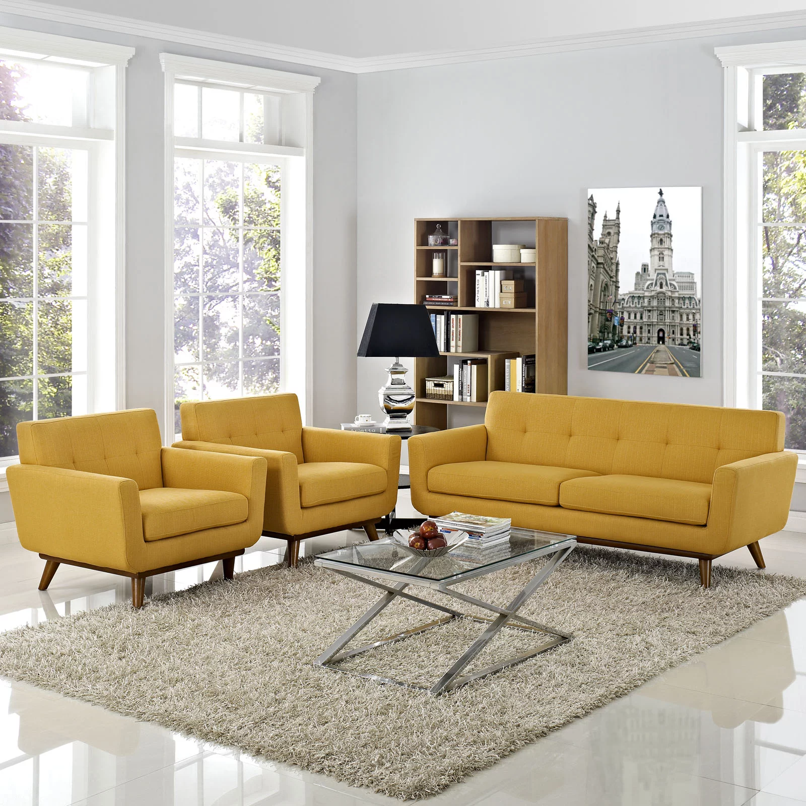 Modway Engage Armchairs and Loveseat Set of 3 in Citrus