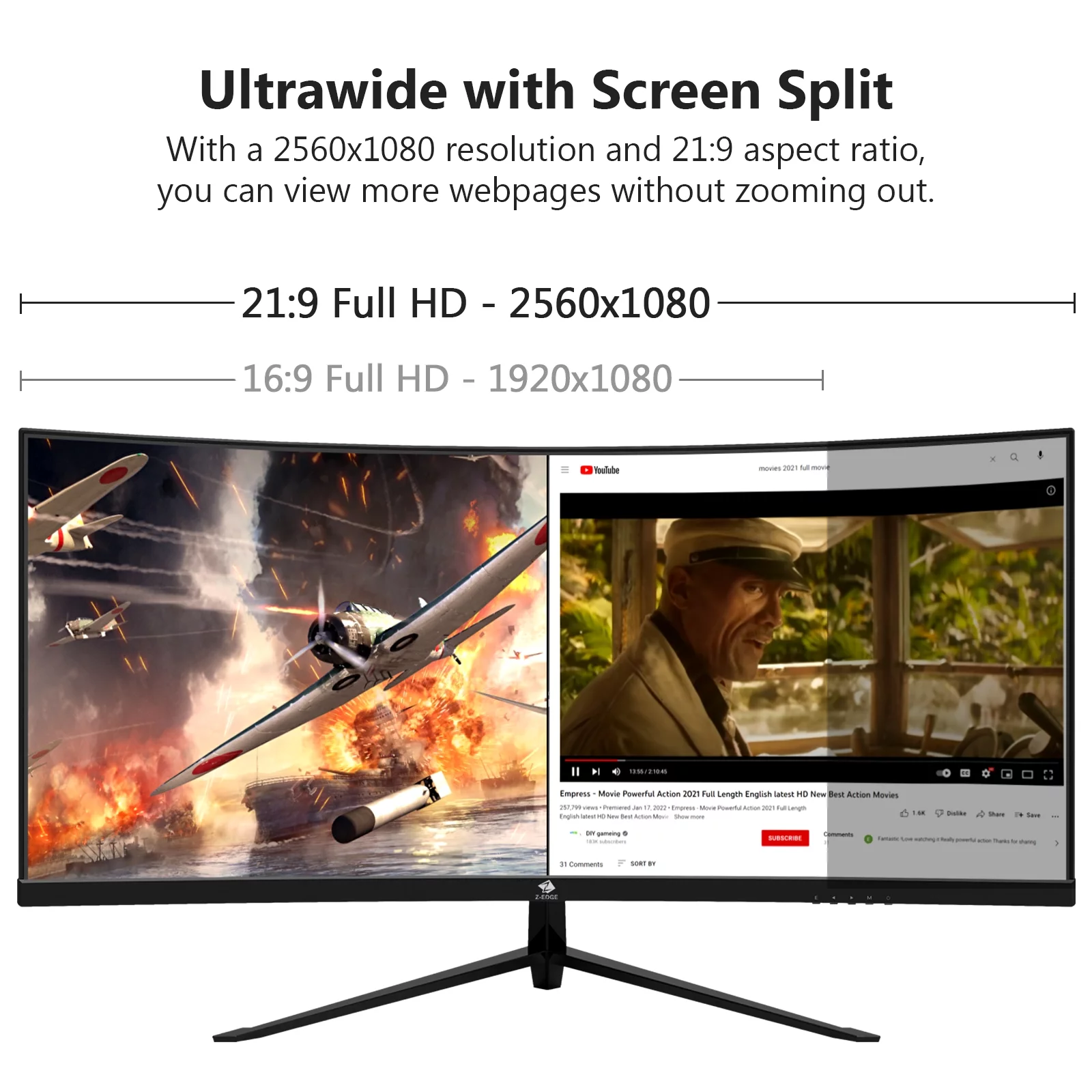 Z-EDGE UG30 30-Inch Curved Gaming Monitor 200Hz 1ms 21:9 Ultrawide 2560x1080 HDMI DP Port RGB