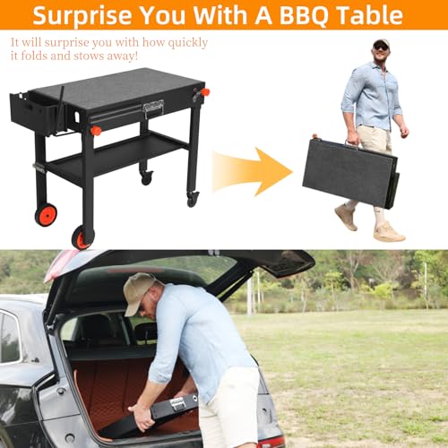 Outdoor Grill Table,Blackstone Griddle Stand,BBQ Prep Table With Wheels And Seasoning Tray,Universal Grill Cart Fit 17 Inch Or 22 Inch Griddle