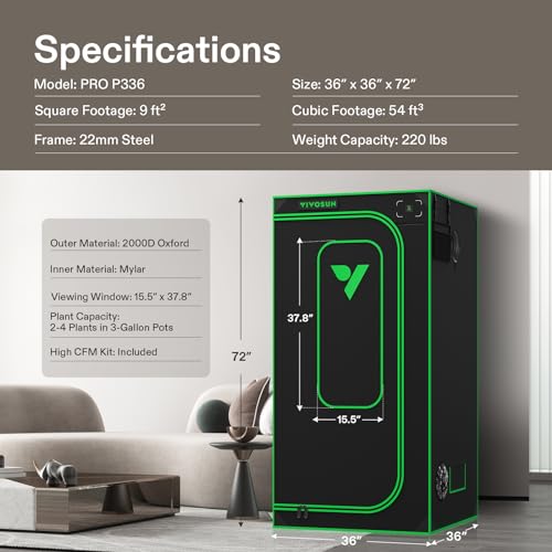 VIVOSUN Advance Pro Grow Tent, High Reflective Mylar with Observation Window and Floor Tray for Hydroponics Indoor Plant