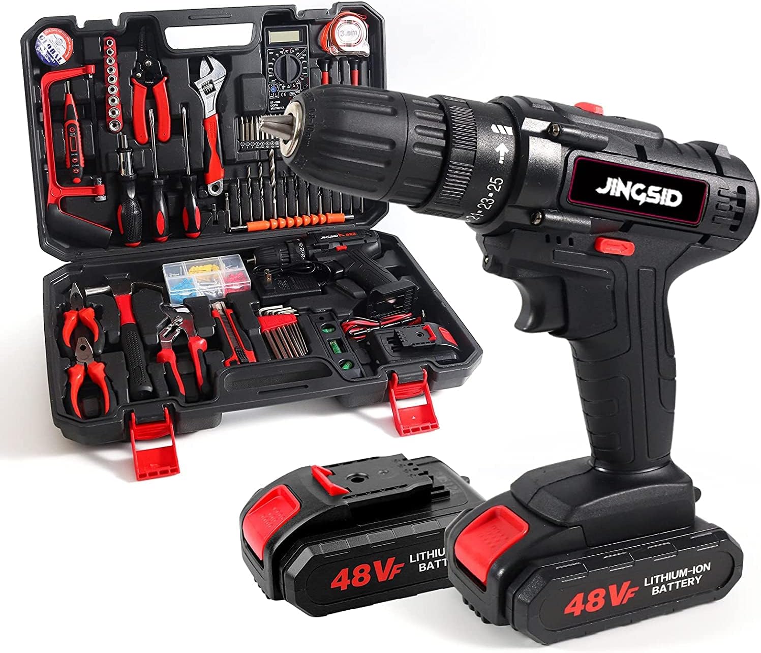 21V Cordless Power Drill Set, 153Pcs Household Power Tools Drill Set with 2 Batteries, 1H Fast Charger, 24+1 Torque Setting