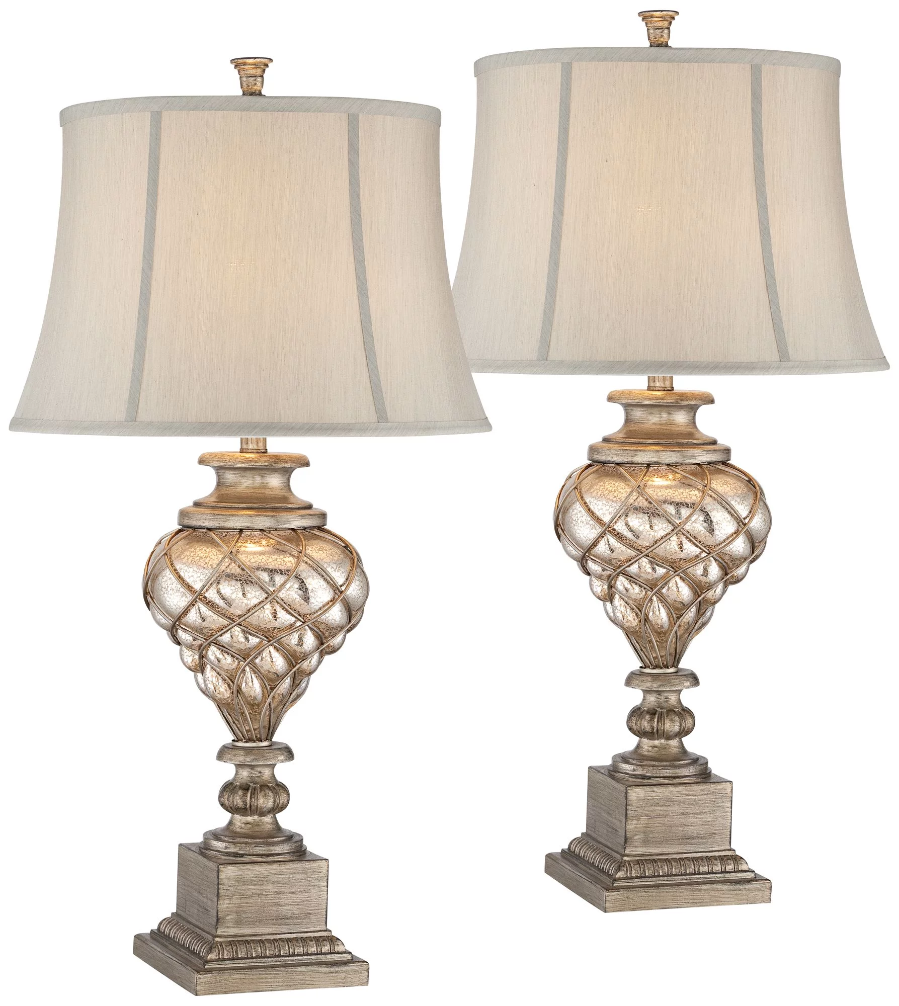 Barnes and Ivy Luke 33 3/4" Tall Large Traditional End Table Lamps Set of 2 LED Night Light Gold Silver Finish Mercury Glass
