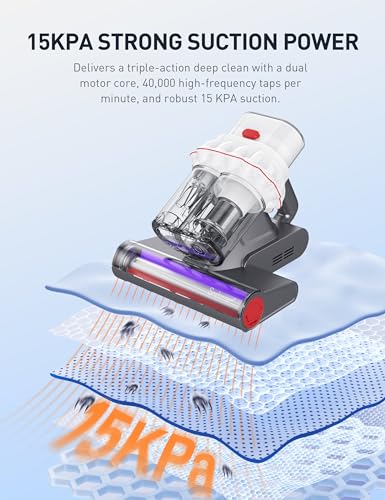 Sophinique Bed Vacuum Mattress Cleaner 15Kpa Mattress Vacuum with Dust Gradient Indicator, U/V Light & Ultrasonic, 99.9% Allergen Removal