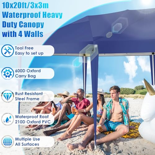 COBIZI Canopy 10x20 Pop Up Canopy Tent with 6 Sidewalls Party Tents for Parties Weddings Backyard Waterproof Canopy Outdoor Commercial Canopy Event