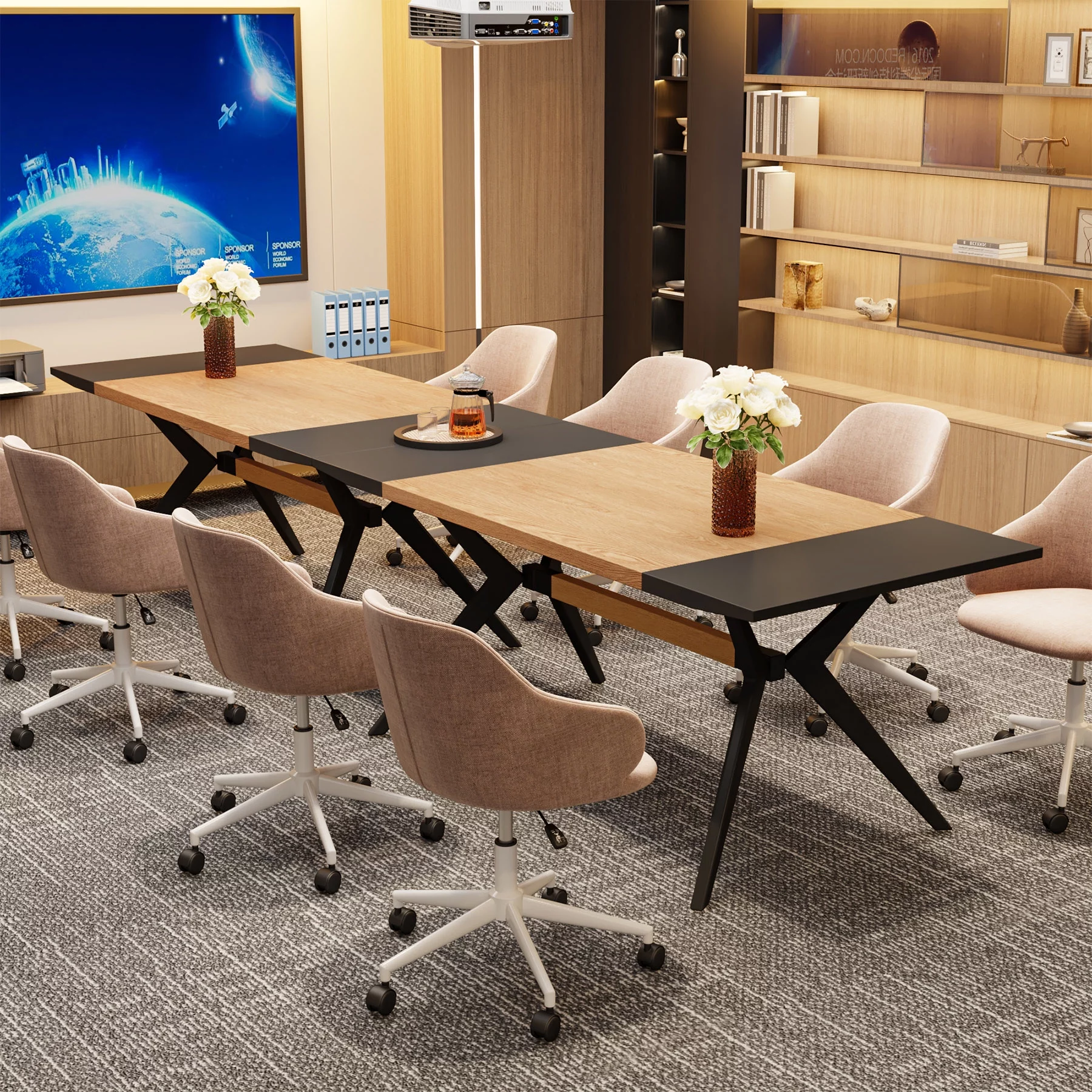 Tribesigns 63 inches Dining Table for 4-6, Large Rectangular Wood Kitchen Table Dining Room Furniture Table with X-Shaped Iron Frame