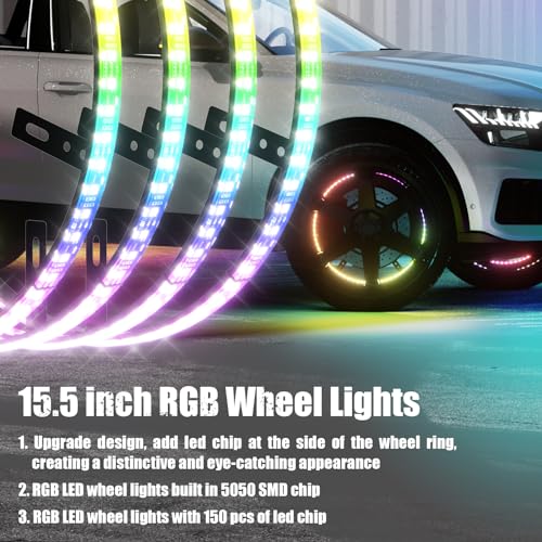 SUNPIE Wheel Lights for Truck - Universal 14.5’’ RGB Rim Light for Car/SUV
