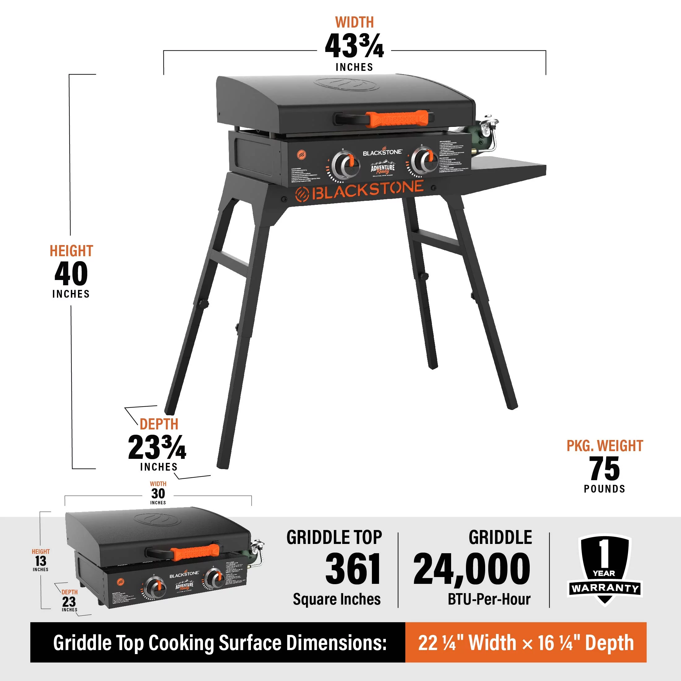 Blackstone Adventure Ready 22 Propane Griddle with Stand and Adapter Hose