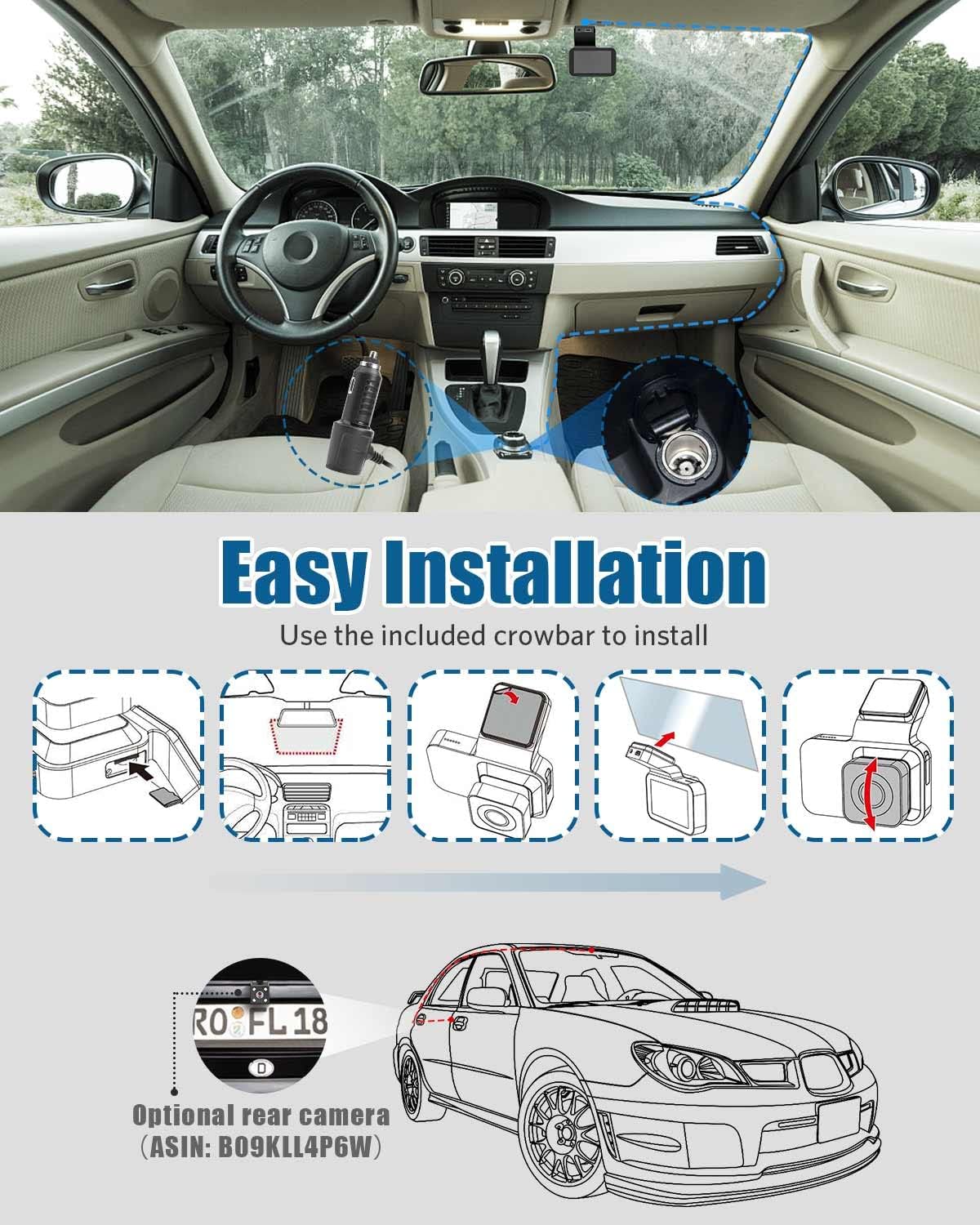Dash Cam, Dash Camera for Cars Dashcam Car Camera Dashboard, 1080P Full HD, Built-in WiFi, 3 Inch IPS Screen, 150° Wide Angle, Night Vision, WDR