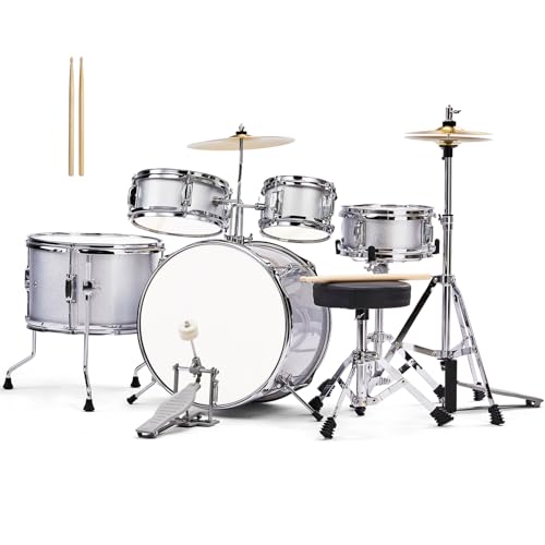 Ktaxon 5-Piece Complete Junior Drums Set, 14 Inch Beginners Drum Kit with Throne Stool, Pedal & Drumsticks, Kids Drums Musical Instruments W/Cymbal