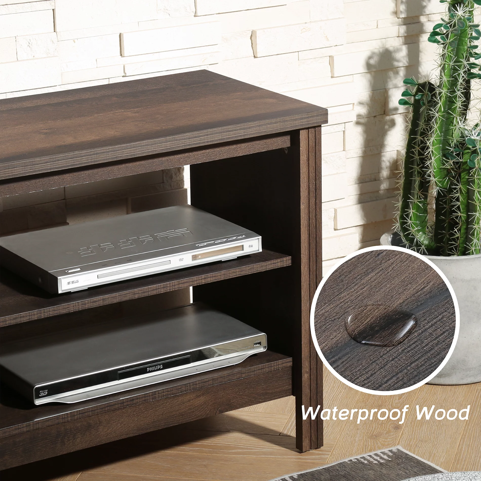 Wampat TV Stands for 75 inch Flat Screen Wood Media Console Table Cabinet Entertainment Center, Espresso