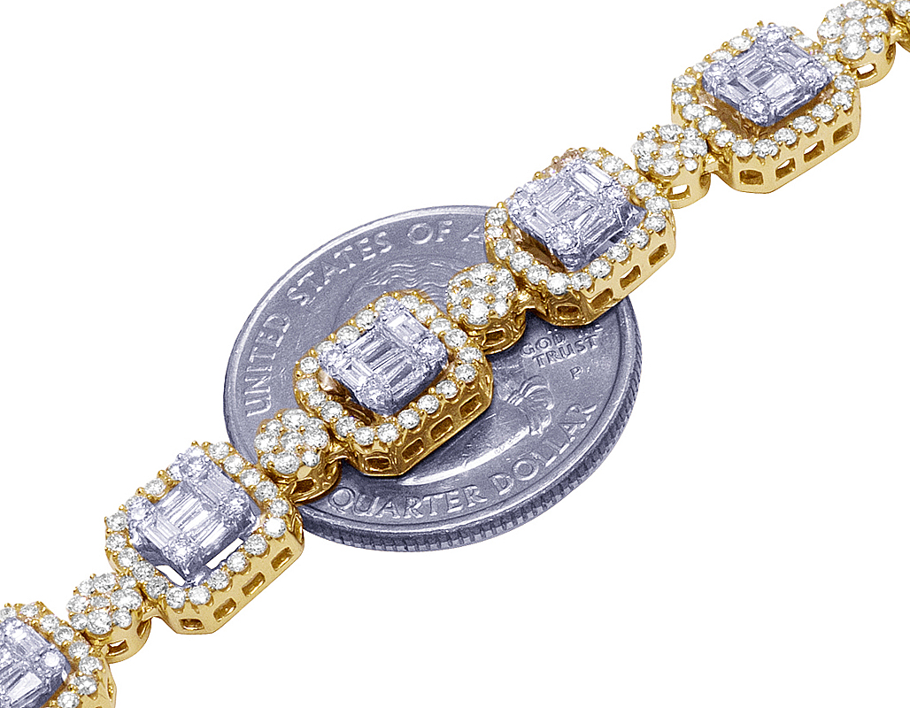 10K Yellow Gold 9MM Baguette Diamond Choker Chain Necklace 13.4 CT 18"