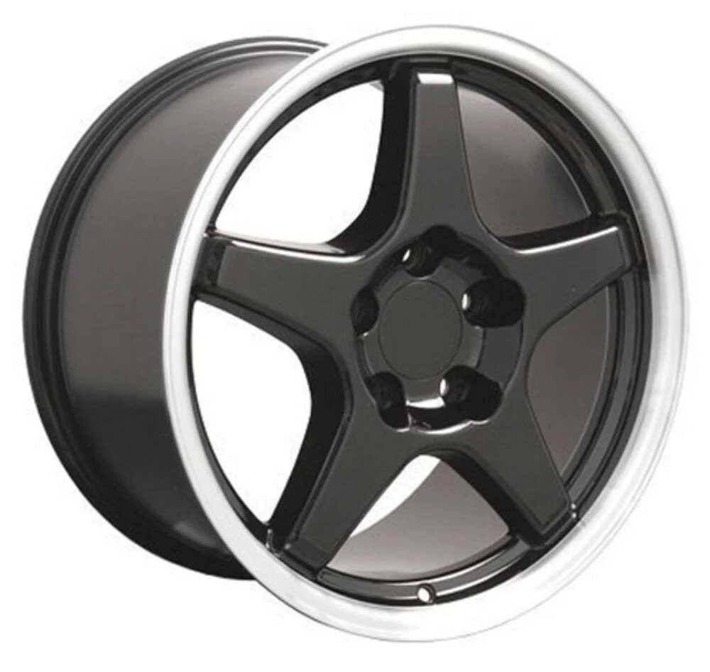 OE Wheels 17x11 Wheel Fits Corvette, Camaro - ZR1 Style Black Rim with Machined Lip - Rear Only