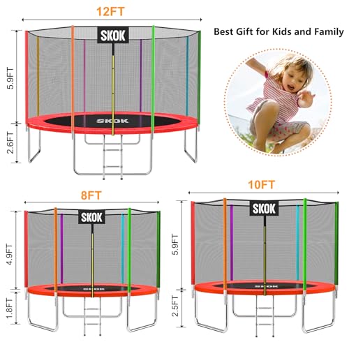 SKOK Trampoline 8FT 10FT 12FT 14FT 15FT Trampolines with Enclosure Net