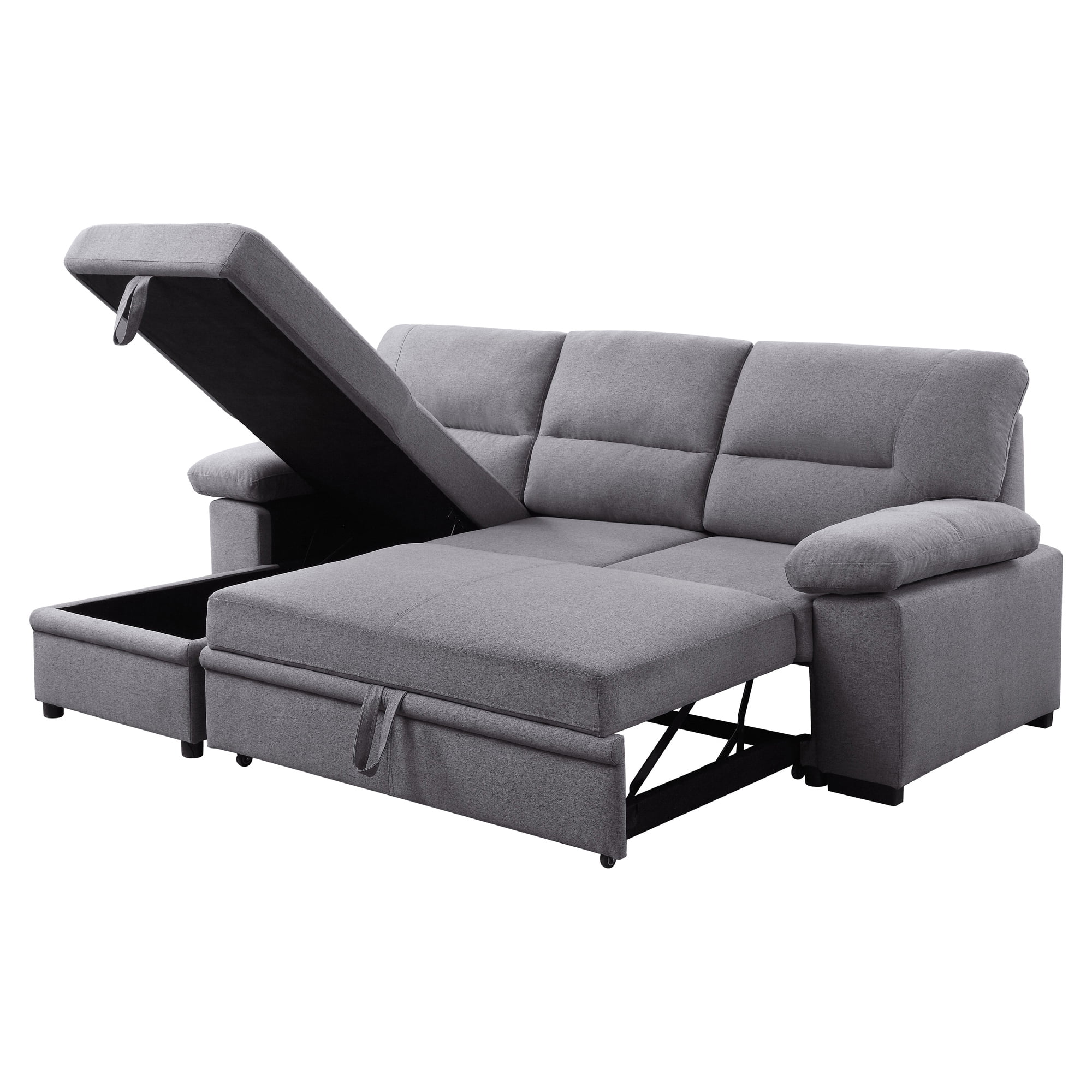 ACME Nazli Reversible Storage Sleeper Sectional Sofa in Gray