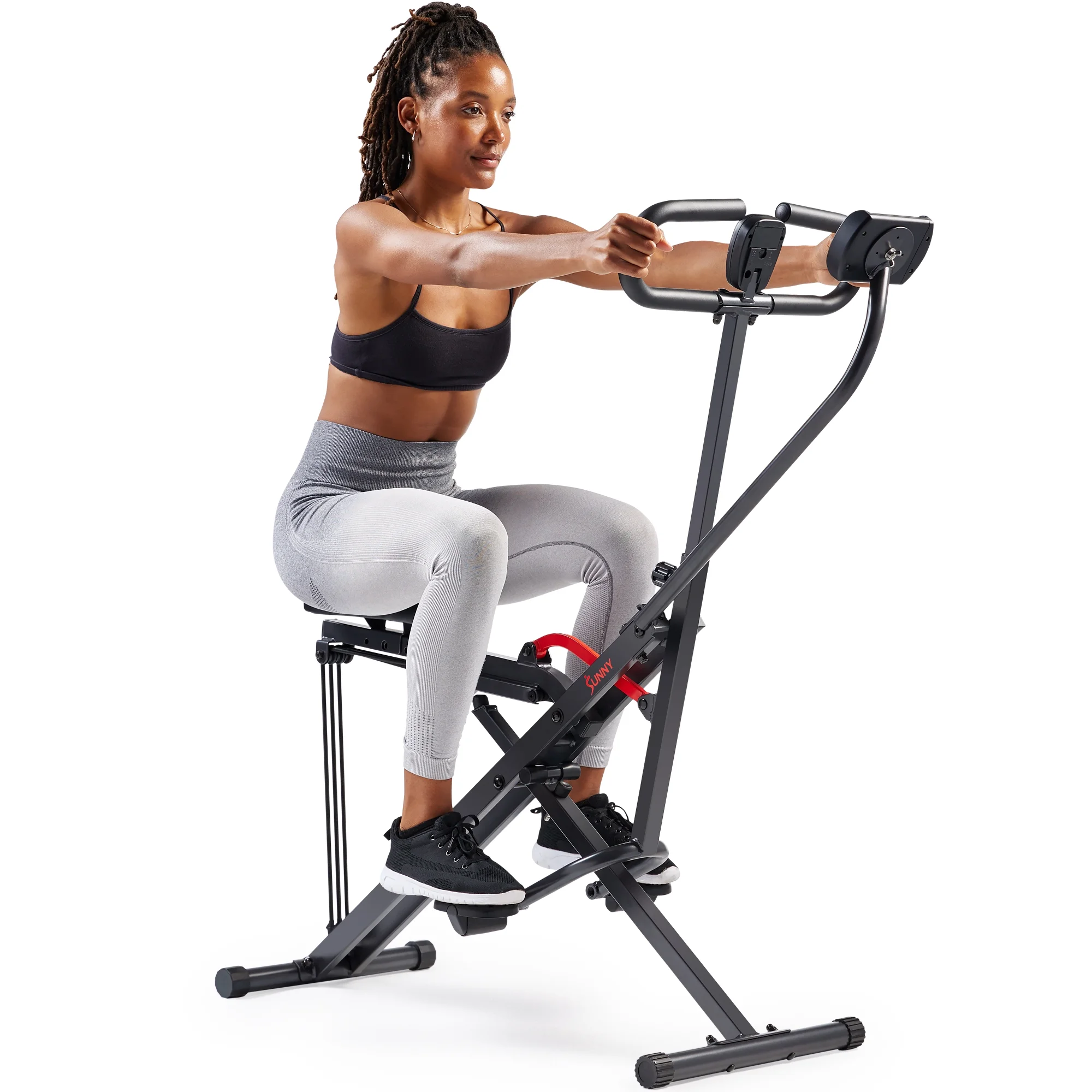 Sunny Health & Fitness Smart Upright Row-N-Ride™ Exerciser, Squat Assist Trainer for Glutes Workout with Adjustable Resistance, Easy Setup & Foldable