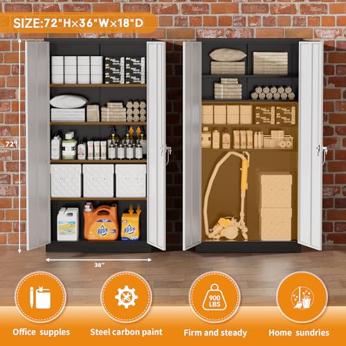 Greenvelly Steel SnapIt Storage Cabinet 72" Locking Metal Garage Storage Cabinet with 4 Adjustable Shelves, 2 Doors and Lock for File, Office, Garage