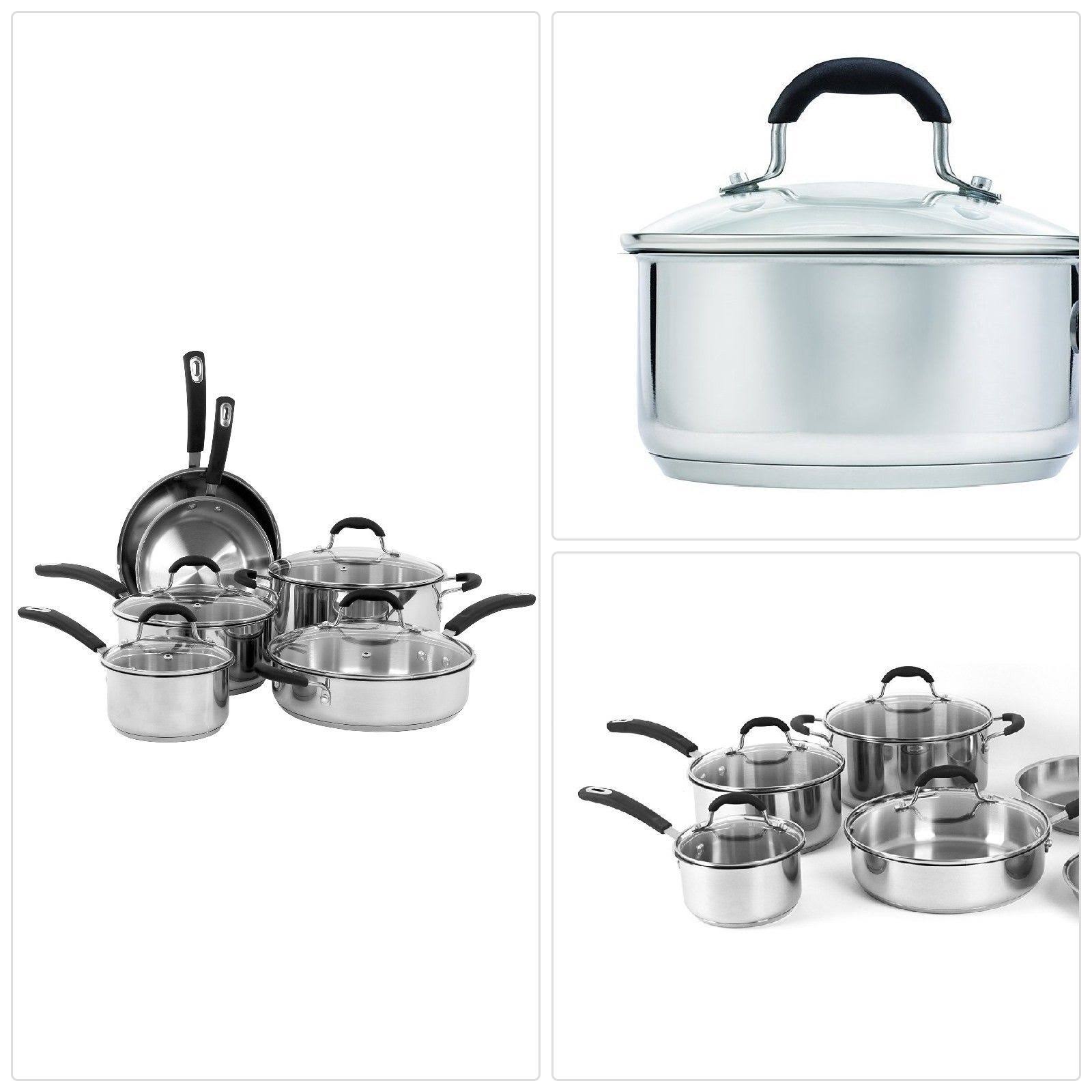 Oneida 10-Piece Stainless Steel Cookware Set with Glass Lids, Silver