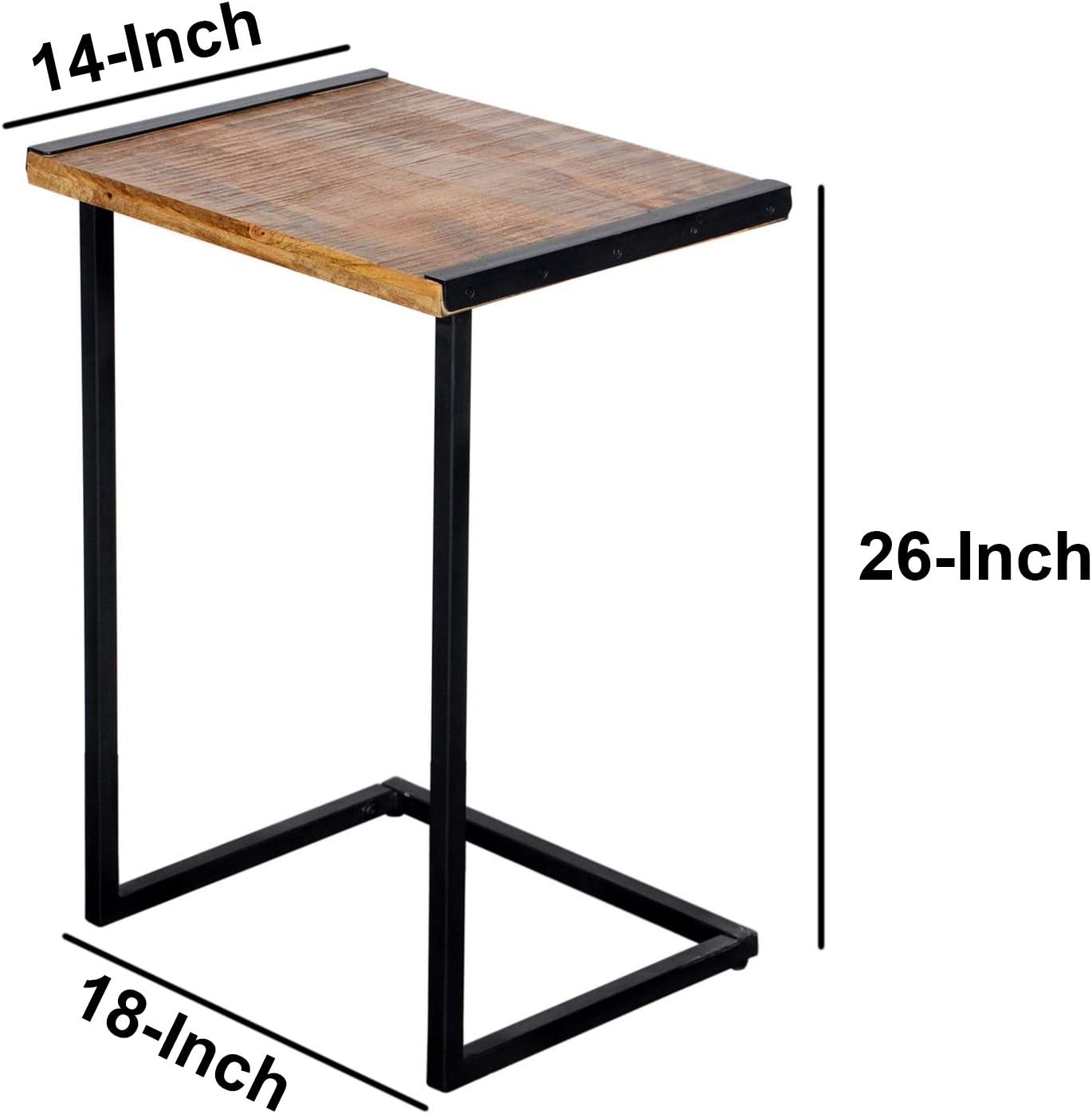 The Urban Port C Shape Mango Wood Sofa Side End Table with Metal Cantilever Base, Brown and Black