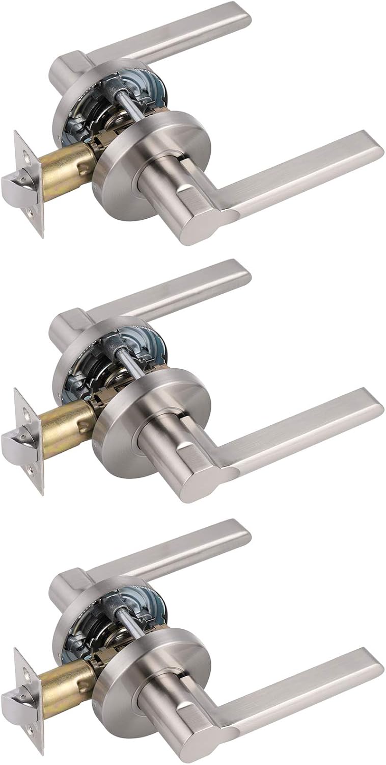 3 Pack Knobonly Non-Locking Brushed Nickel Passage Door Leverset Heavy Duty Flat Door Lever Fit for Hall or Closet 815 Style Pack of 2