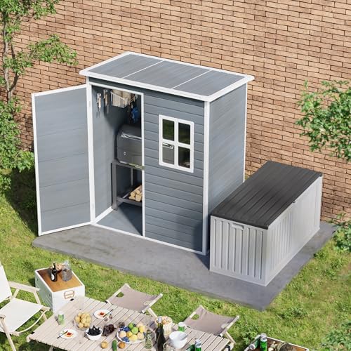 Gizoon 6x4 FT Outdoor Storage Shed with Floor, Resin Garden Tool Shed with Lockable Doors, Window, Vents, Reinforced Steel Frame