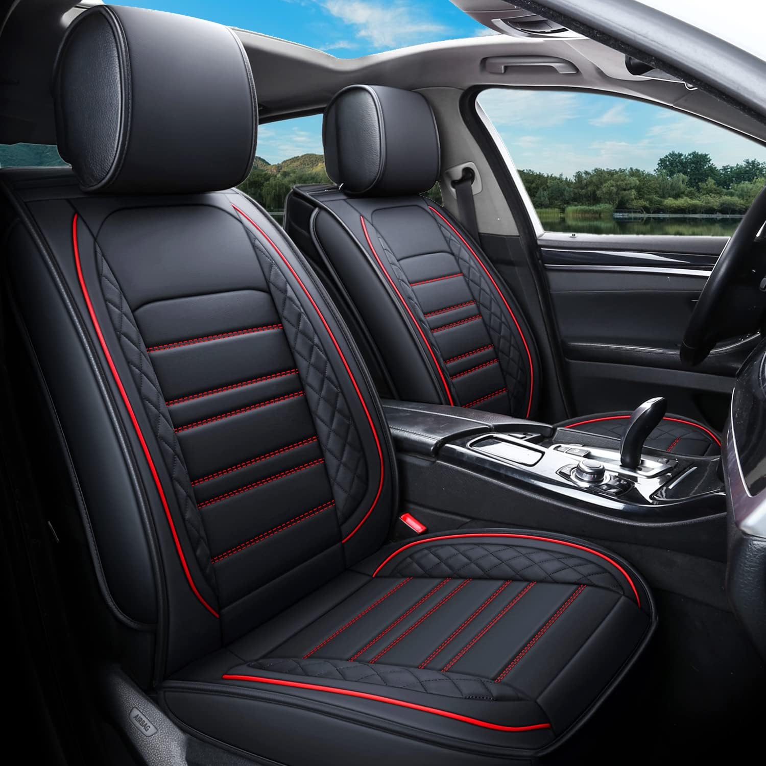 Car Seat Covers Full Set, 5 Seats Universal Leather Seat Cover for Cars Non-Slip Automotive Seat Covers Fit for Most Sedan SUV Truck (Full Set, Black)