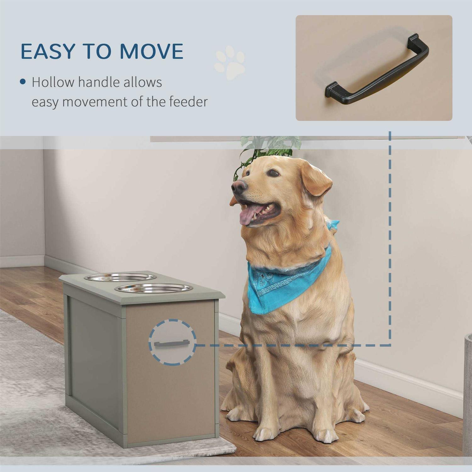 PawHut Raised Pet Feeding Storage Station with 2 Stainless Steel Bowls Base for Large Dogs and Other Large Pets