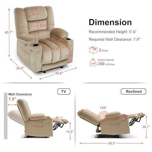 MCombo Zero Gravity Power Recliner Chair with Heat and Vibration Massage, Reclining Chair with USB & Type C Ports, Cup Holders for Living Room