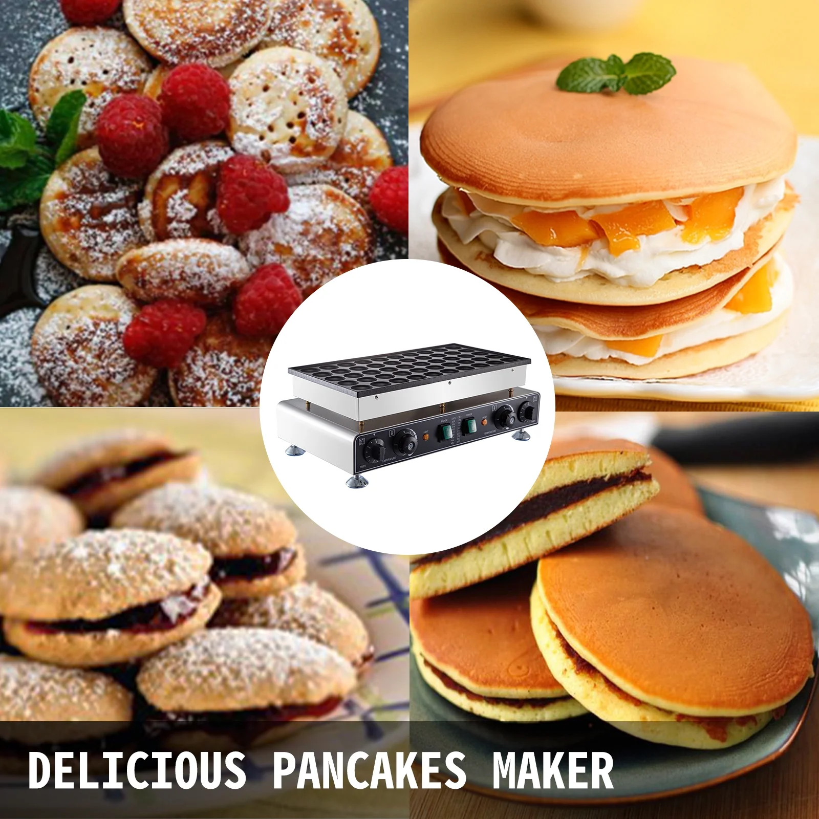 VEVOR 110V Mini Dutch Pancake Baker 50 Pieces 1700W Commercial Electric Nonstick Waffle Maker Machine 1.8 Inch for Home And Restaurants