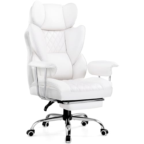 COMHOMA Big and Tall Office Chair, High Back Leather Gaming Chair with Footrest