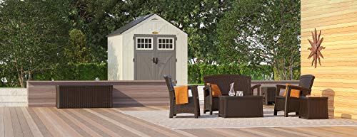 Suncast 8' x 7' Heavy-Duty Resin Tremont Storage Shed with Reinforced Floor, Skylights for Natural Light, Lockable Double Doors, Cream