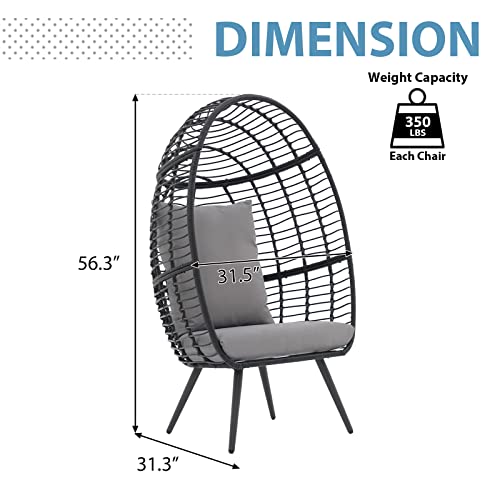JOIVI Wicker Egg Chair, Oversized Indoor Outdoor Lounger Large Egg Basket Chair with Stand and Cushions for Patio Porch, Backyard, Living Room
