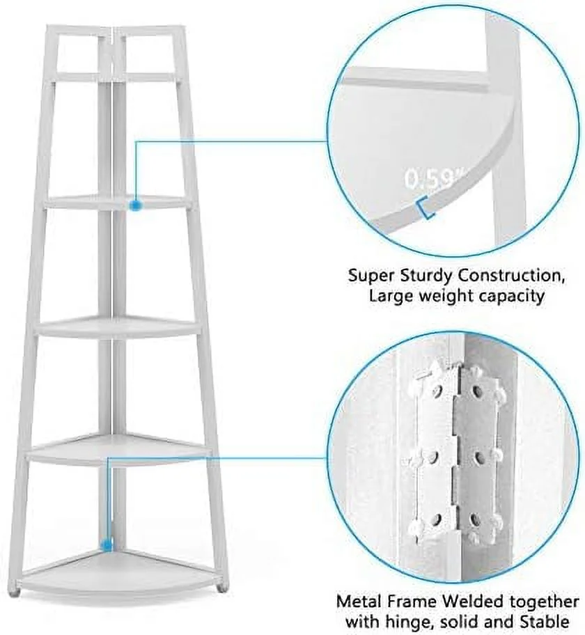 TJCGDTY 70 inch Tall Corner   5 Tier Corner Bookshelf Bookcase Modern Corner Ladder  Plant Stand for Living Room  Kitchen  Home Office (Gold)