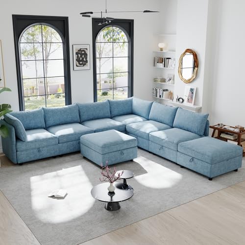 Oversized Modular Storage Sectional Sofa Customizable Seating Group Sofa&Couch Convertible Sleeper Sofabed with Movable Ottomans and Seat