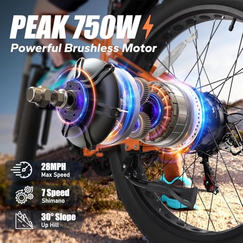 VARUN E Bikes for Men - Peak 750W Ebikes for Adults - Fat Tire Electric Bike Up to 25MPH 60+ Miles with 48V 13AH Removable Battery