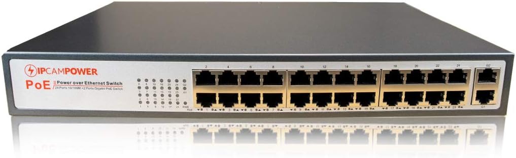 IPCamPower 16 Port POE Network Switch W/ 2 Gigabit Uplink Ports | Designed for IP Cameras | POE+ Capable of Pushing 30 Watts per Port | 200 Watts