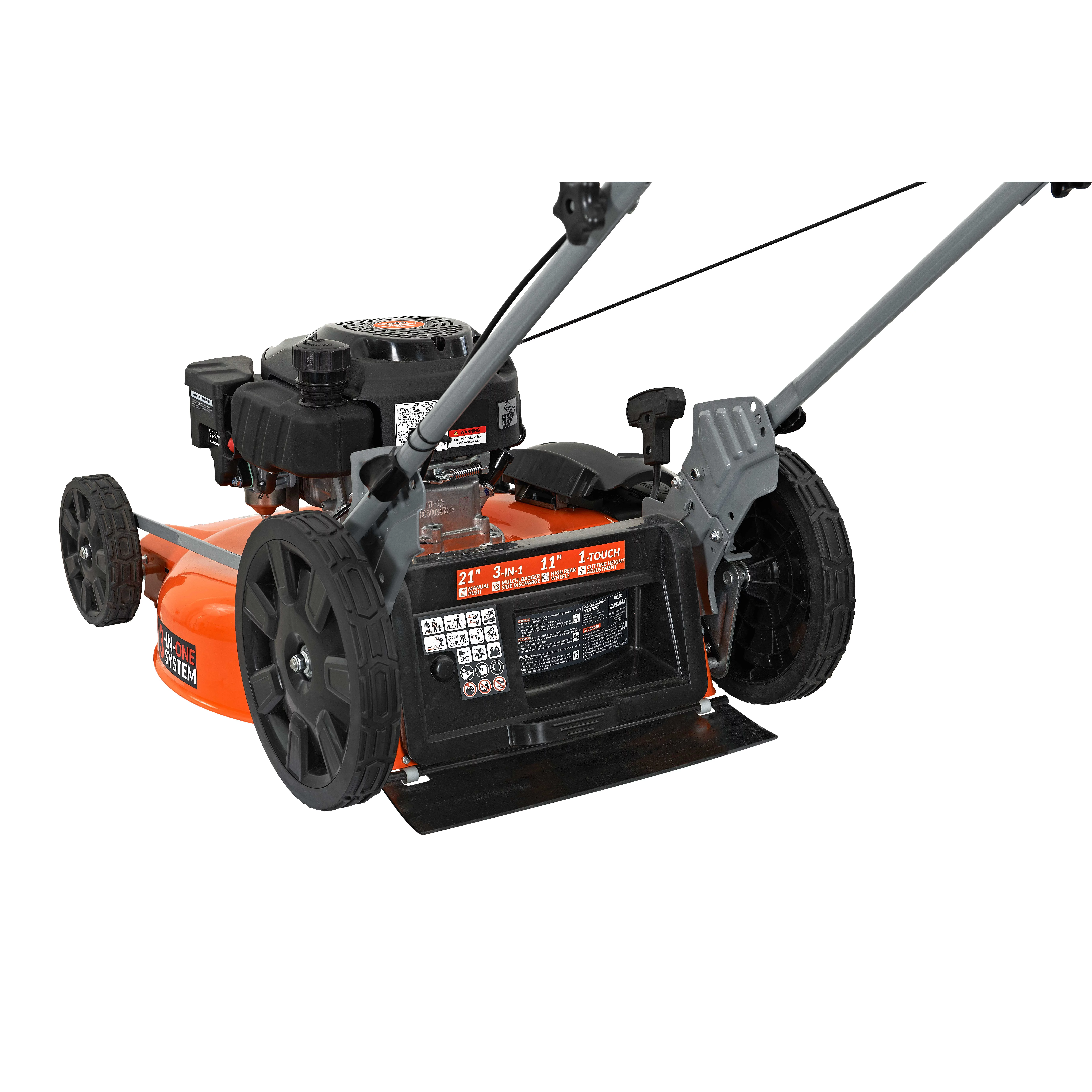 YARDMAX 21 in. 170cc 3-in-1 Gas Walk Behind Push Lawn Mower with High Rear Wheels