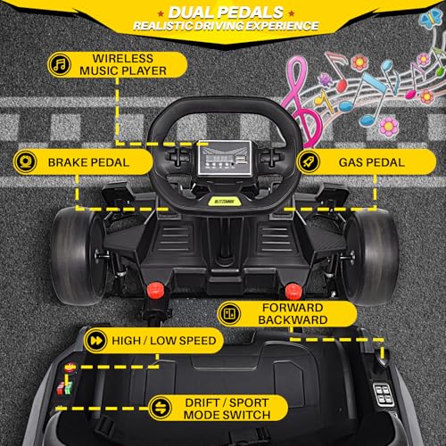 Blitzshark 24V Kids Go Kart 300W Powerful Drift Kart Electric Pedal Kart Outdoor Race Toy, with 2X150W Strong Motor, 7AH Big Battery