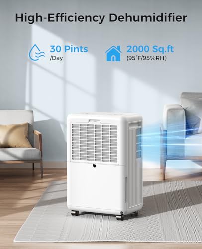 2000 Sq.ft Dehumidifier for Basement, Trazico 30 Pint Dehumidifiers for Home Large Room Bedroom Bathroom with Drain Hose